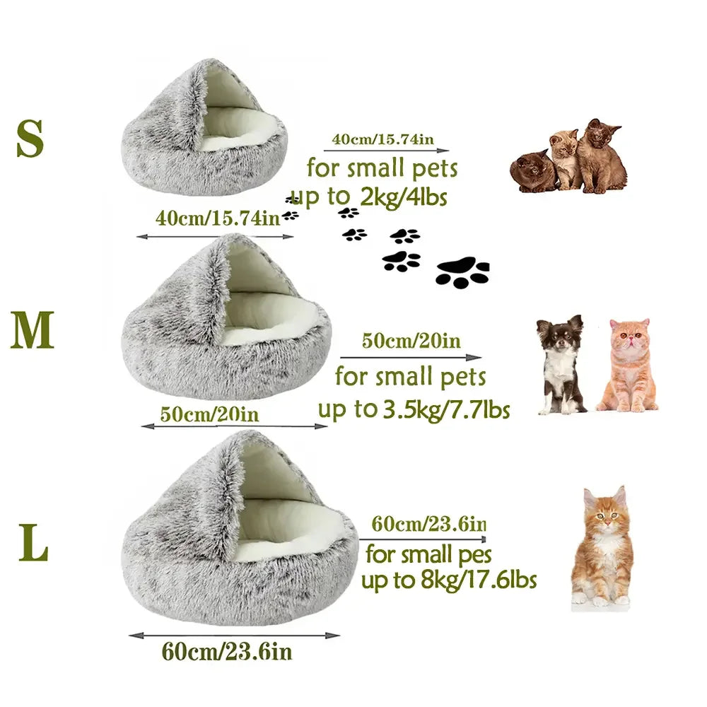 Cat Bed Round Plush Fluffy Hooded Cat Bed Cave